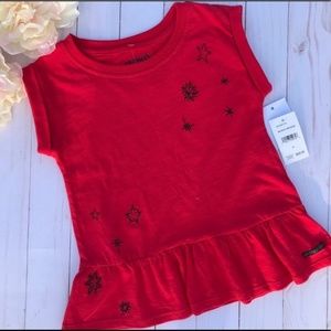 Hudson Jeans Embroidered Ruffle Hem Tee